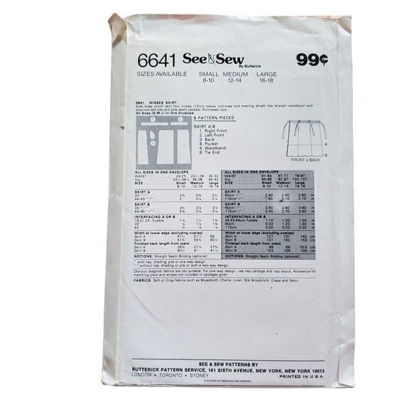 Vintage 80s Butterick Pattern 6641 Uncut Side Wrap Dirndl Skirt Sz OS - Picture 2 of 3
